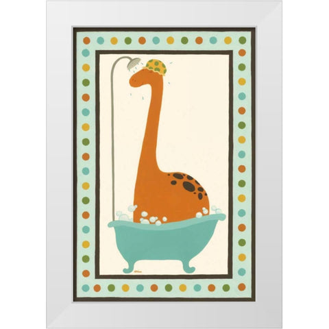 Rub-A-Dub Dino I White Modern Wood Framed Art Print by Vess, June Erica