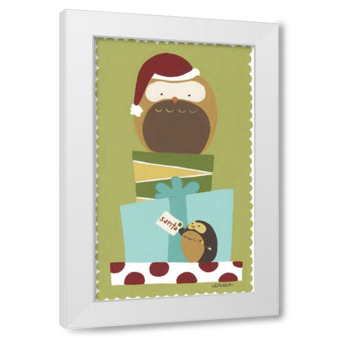 Happy Owlidays III White Modern Wood Framed Art Print by Vess, June Erica