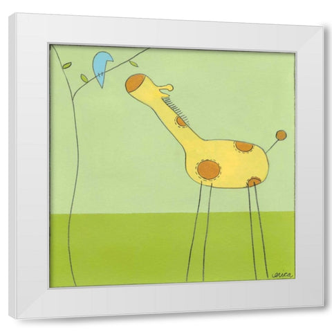 Stick-leg Giraffe II White Modern Wood Framed Art Print by Vess, June Erica