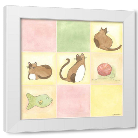 Tic-tac Cats in Pink White Modern Wood Framed Art Print by Vess, June Erica