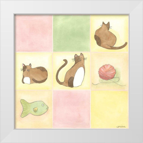 Tic-tac Cats in Pink White Modern Wood Framed Art Print by Vess, June Erica