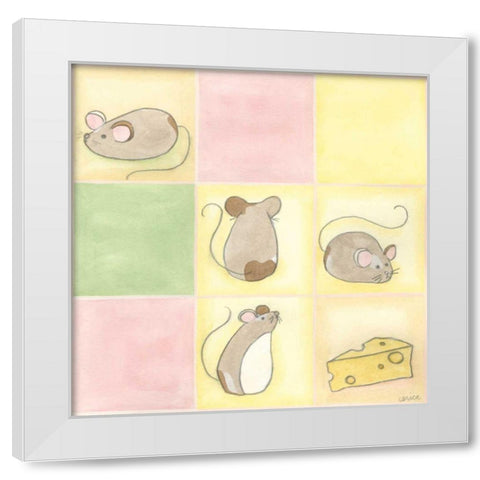 Tic-tac Mice in Pink White Modern Wood Framed Art Print by Vess, June Erica