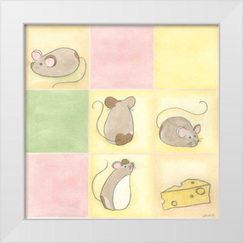 Tic-tac Mice in Pink White Modern Wood Framed Art Print by Vess, June Erica