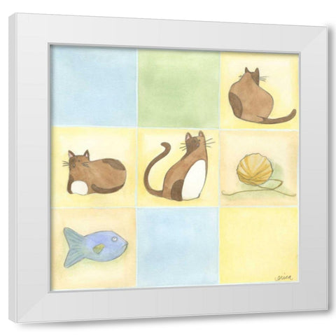 Tic-tac Cats in Blue White Modern Wood Framed Art Print by Vess, June Erica