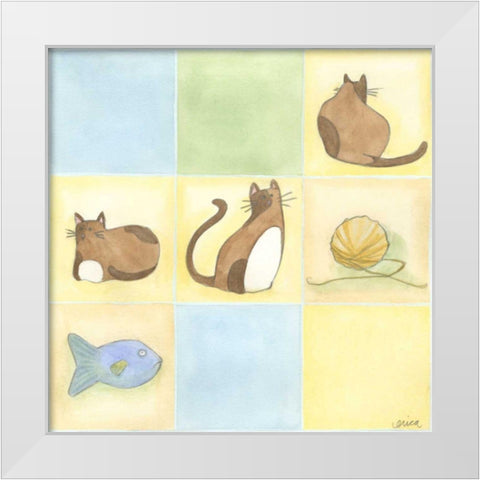 Tic-tac Cats in Blue White Modern Wood Framed Art Print by Vess, June Erica
