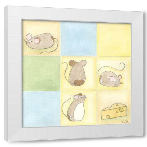 Tic-tac Mice in Blue White Modern Wood Framed Art Print by Vess, June Erica