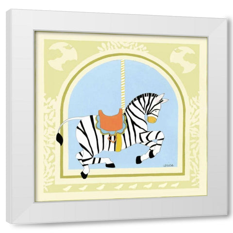 Zebra Carousel White Modern Wood Framed Art Print by Vess, June Erica