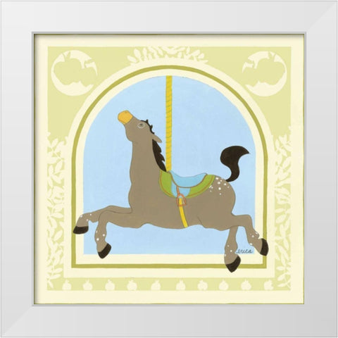 Horse Carousel White Modern Wood Framed Art Print by Vess, June Erica