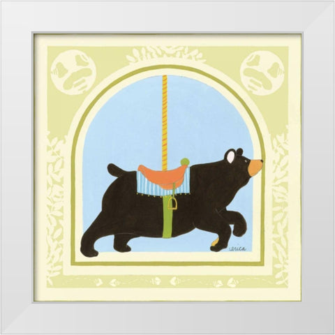 Bear Carousel White Modern Wood Framed Art Print by Vess, June Erica