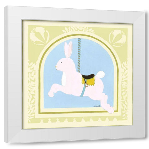 Rabbit Carousel White Modern Wood Framed Art Print by Vess, June Erica