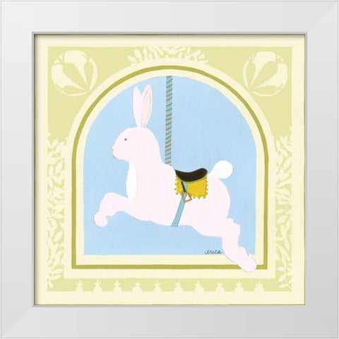 Rabbit Carousel White Modern Wood Framed Art Print by Vess, June Erica