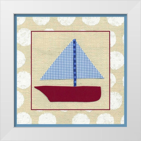 EJs Sailboat White Modern Wood Framed Art Print by Zarris, Chariklia