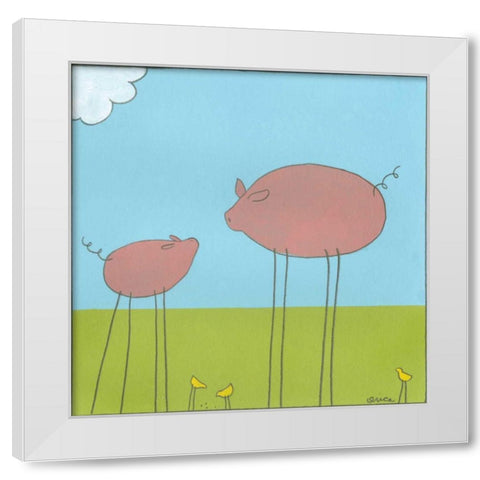 Stick-leg Pig II White Modern Wood Framed Art Print by Vess, June Erica