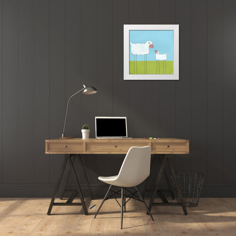 Stick-leg Sheep I White Modern Wood Framed Art Print by Vess, June Erica
