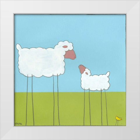 Stick-leg Sheep I White Modern Wood Framed Art Print by Vess, June Erica