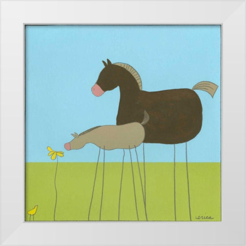Stick-leg Horse II White Modern Wood Framed Art Print by Vess, June Erica