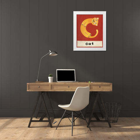 C is for Cat White Modern Wood Framed Art Print by Zarris, Chariklia