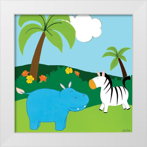 Jungle Jamboree III White Modern Wood Framed Art Print by Vess, June Erica