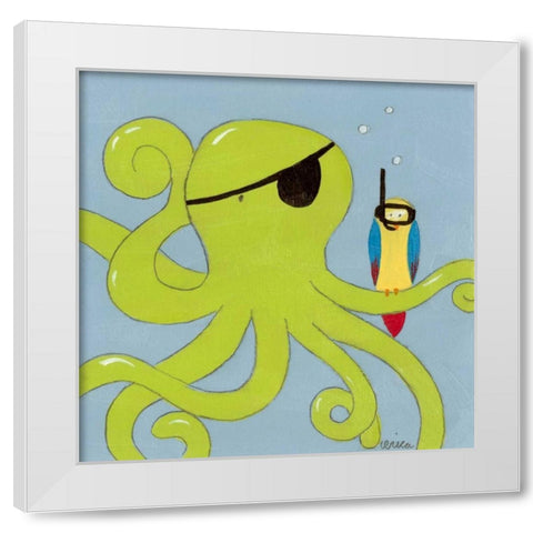 Captain Calamari White Modern Wood Framed Art Print by Vess, June Erica