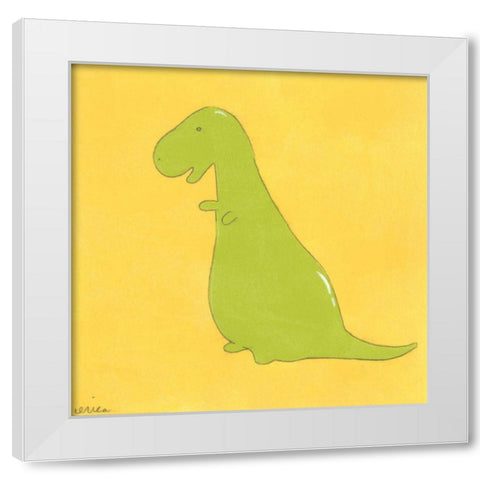 T-Rex White Modern Wood Framed Art Print by Vess, June Erica