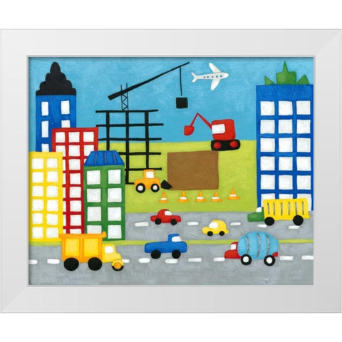 Storybook Construction Site White Modern Wood Framed Art Print by Zarris, Chariklia