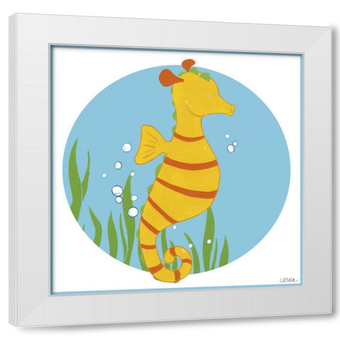 Sally the Seahorse White Modern Wood Framed Art Print by Vess, June Erica