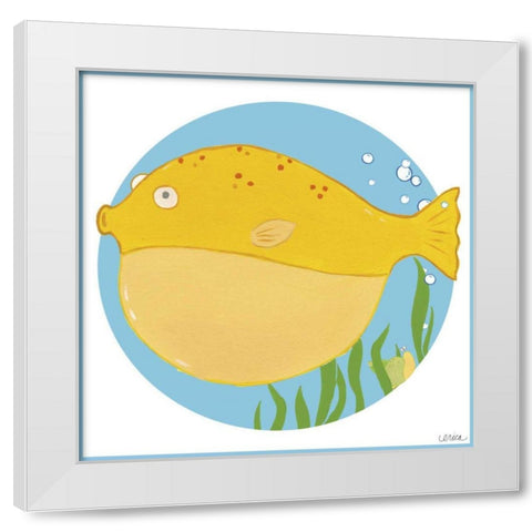 Billy the Blowfish White Modern Wood Framed Art Print by Vess, June Erica
