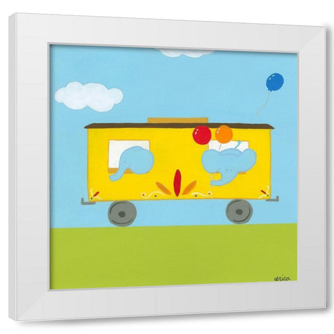 Circus Train III White Modern Wood Framed Art Print by Vess, June Erica
