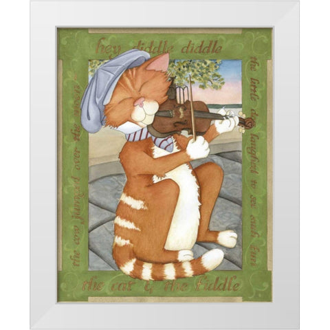 The Cat and The Fiddle White Modern Wood Framed Art Print by Friel, Tara