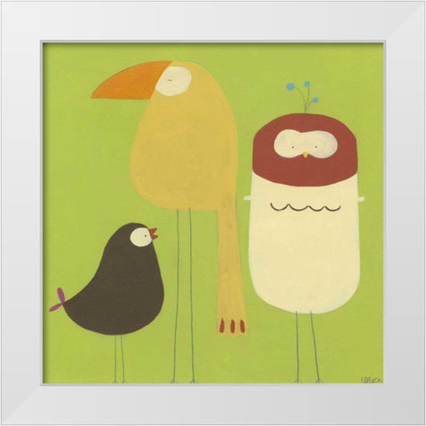 Feathered Friends I White Modern Wood Framed Art Print by Vess, June Erica