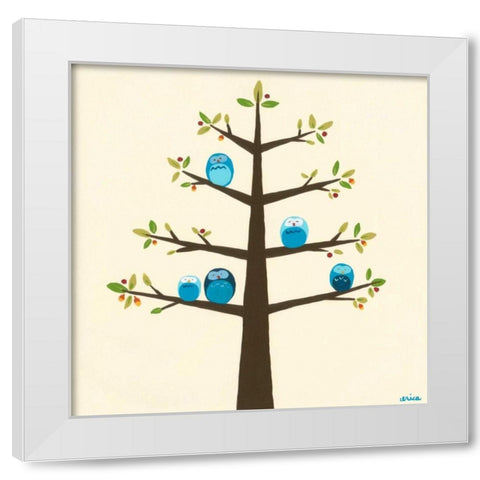 Orchard Owls II White Modern Wood Framed Art Print by Vess, June Erica