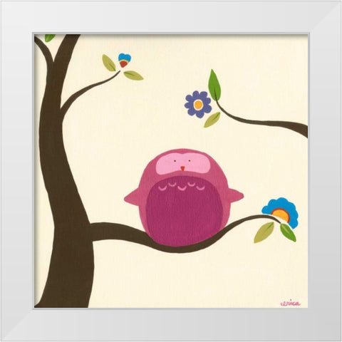 Orchard Owls IV White Modern Wood Framed Art Print by Vess, June Erica