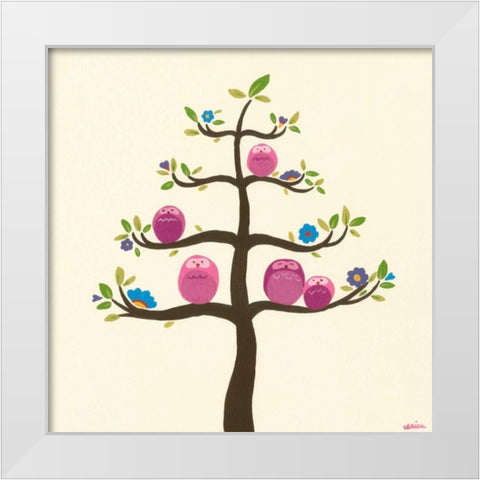 Orchard Owls V White Modern Wood Framed Art Print by Vess, June Erica