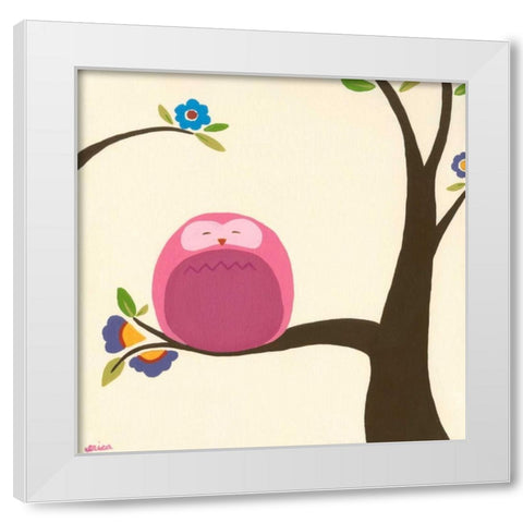 Orchard Owls VI White Modern Wood Framed Art Print by Vess, June Erica