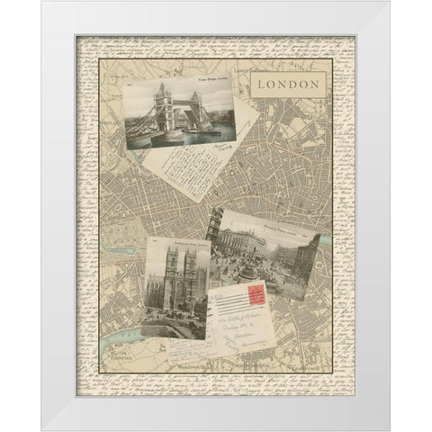 Post Cards from London White Modern Wood Framed Art Print by Vision Studio