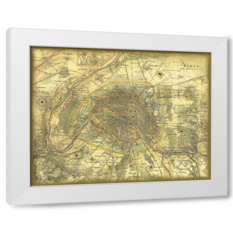 Map of Paris White Modern Wood Framed Art Print by Vision Studio