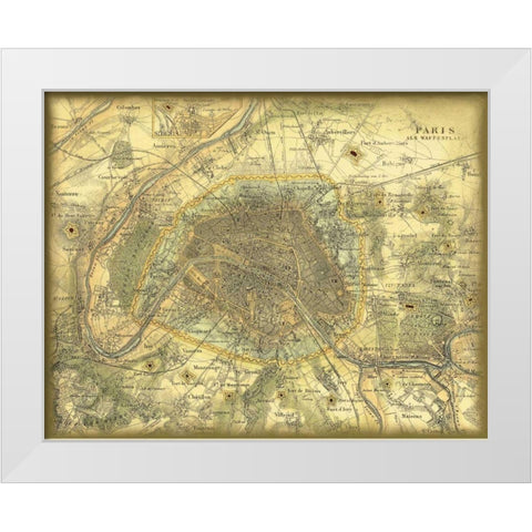 Map of Paris White Modern Wood Framed Art Print by Vision Studio