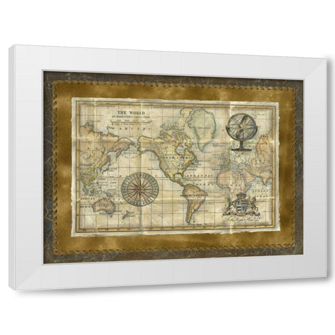 Antique World Map White Modern Wood Framed Art Print by Vision Studio