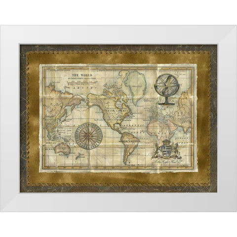 Antique World Map White Modern Wood Framed Art Print by Vision Studio