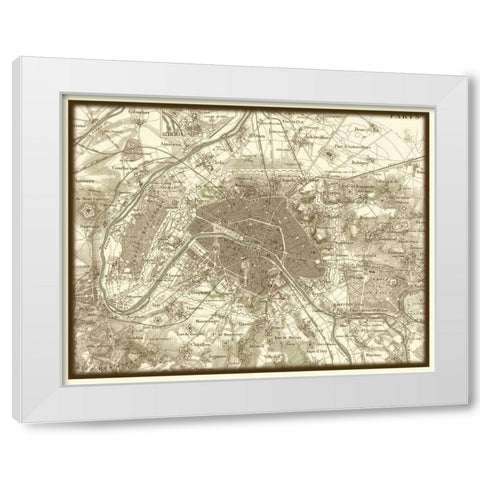Sepia Map of Paris White Modern Wood Framed Art Print by Vision Studio