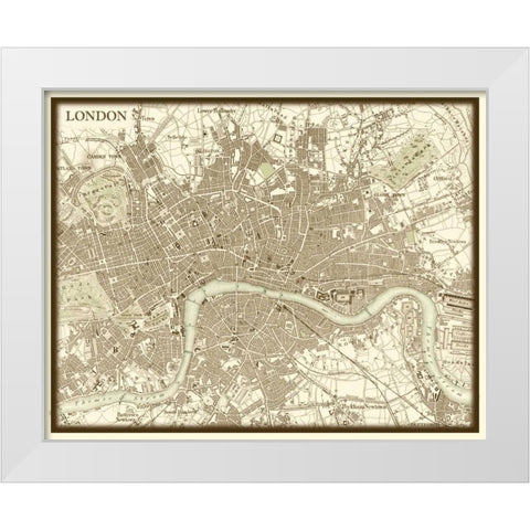 Sepia Map of London White Modern Wood Framed Art Print by Vision Studio