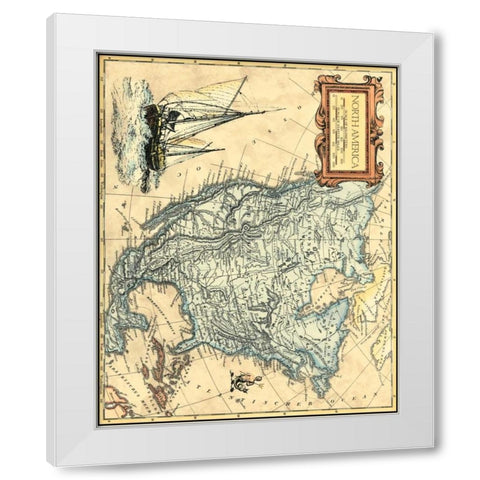 North America Map White Modern Wood Framed Art Print by Vision Studio