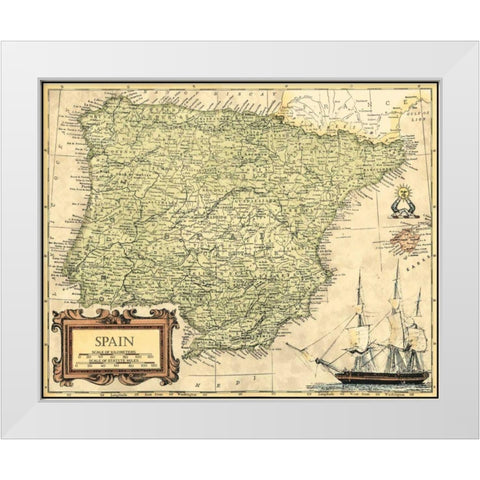 Spain Map White Modern Wood Framed Art Print by Vision Studio