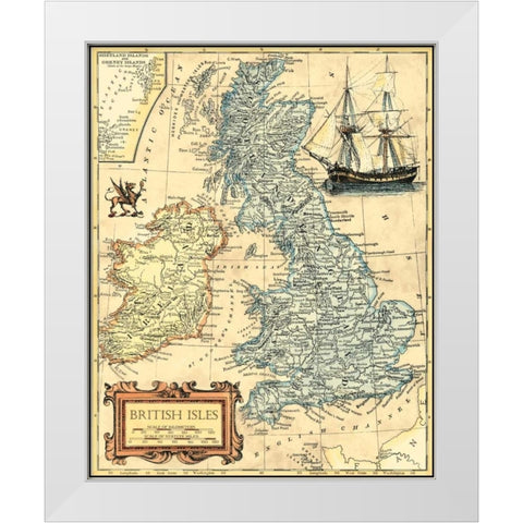 British Isles Map White Modern Wood Framed Art Print by Vision Studio