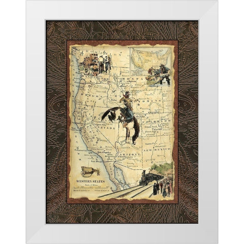 Western States Map White Modern Wood Framed Art Print by Vision Studio