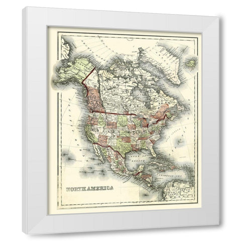 Small Antique Map of North America White Modern Wood Framed Art Print by Johnson
