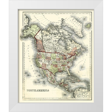 Small Antique Map of North America White Modern Wood Framed Art Print by Johnson