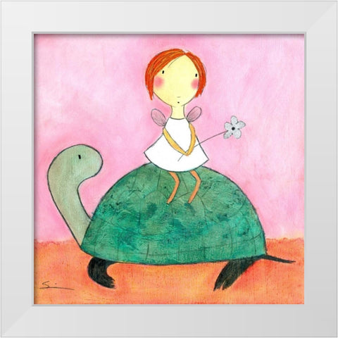 Fairy on Turtle White Modern Wood Framed Art Print by Sonheim, Carla