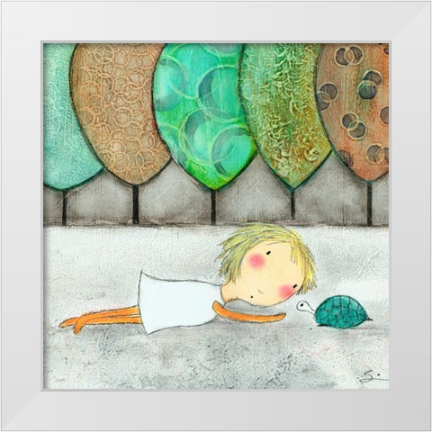 Girl with Turtle White Modern Wood Framed Art Print by Sonheim, Carla