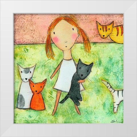 Girl with Cats White Modern Wood Framed Art Print by Sonheim, Carla